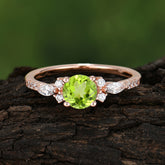 Round Cut 4 Prong Peridot Engagement Ring Cluster Anniversary Ring